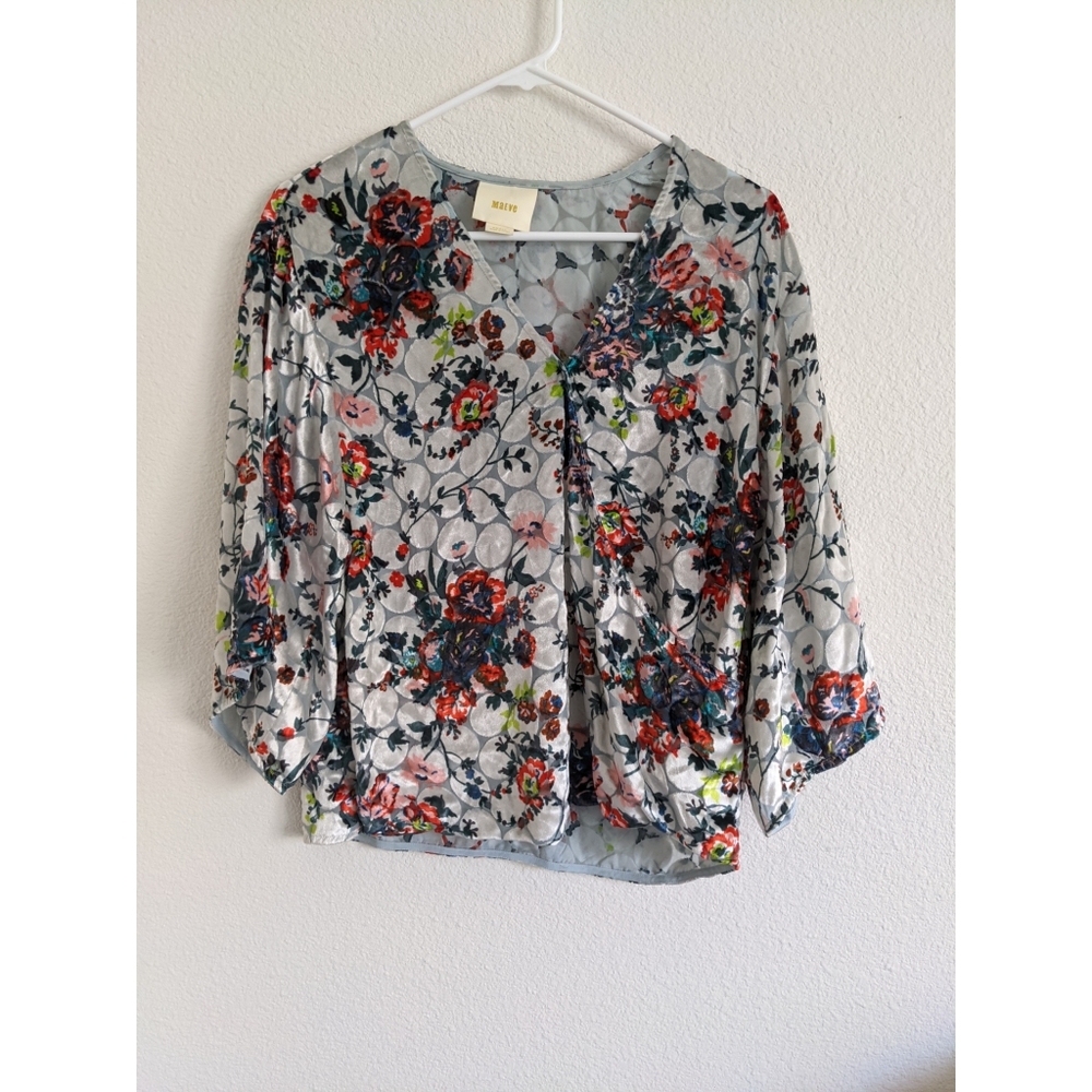 Anthropologie velvet faux wrap floral blouse